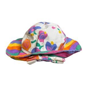 American Baby Vintage 90’s Sun Hat Floral Bright Retro Bow Stripes 12-18 Months